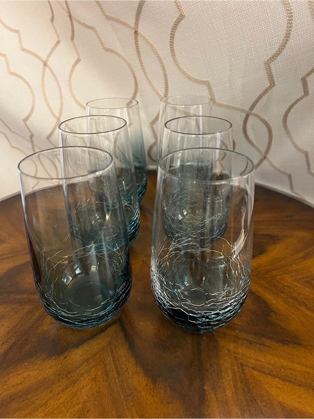 Pier 1 Blue Crackle Glass Teal Tumblers - Set of 6 Excellent Condition - Picture 3 of 8